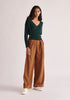 Paisie Belted Pleated Wide Leg Trousers in Brown